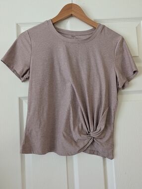 Beyond Yoga Short-Sleeve Knot Front Tee - Mauve Taupe